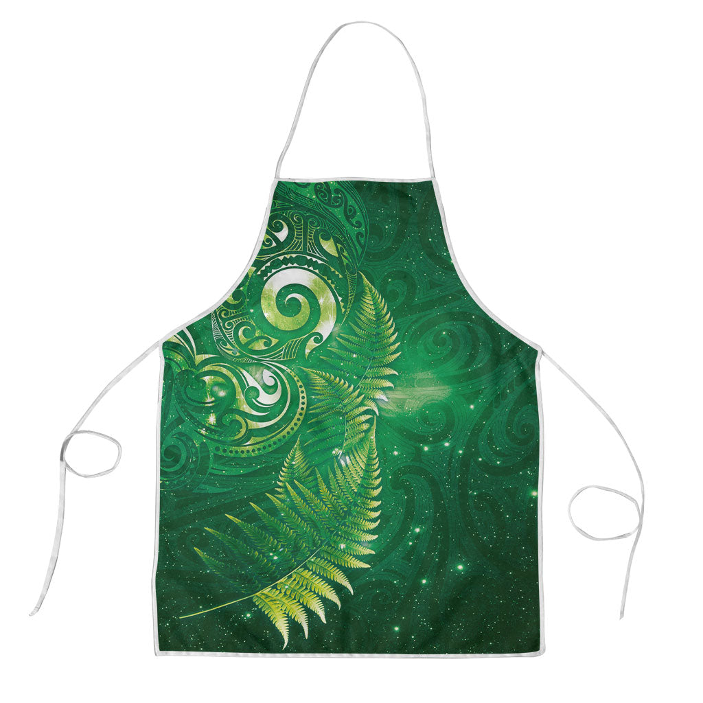 Aotearoa New Zealand New Year Apron Tribal Koru Tattoo Green Galaxy Maori Silver Fern