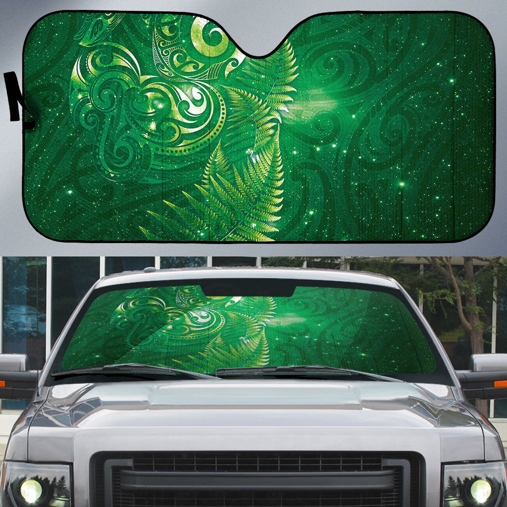 Aotearoa New Zealand New Year Auto Sun Shade Tribal Koru Tattoo Green Galaxy Maori Silver Fern