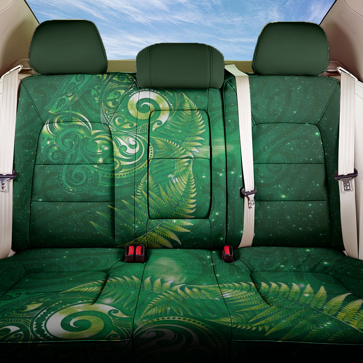 Aotearoa New Zealand New Year Back Car Seat Cover Tribal Koru Tattoo Green Galaxy Maori Silver Fern LT03 One Size Green - Polynesian Pride