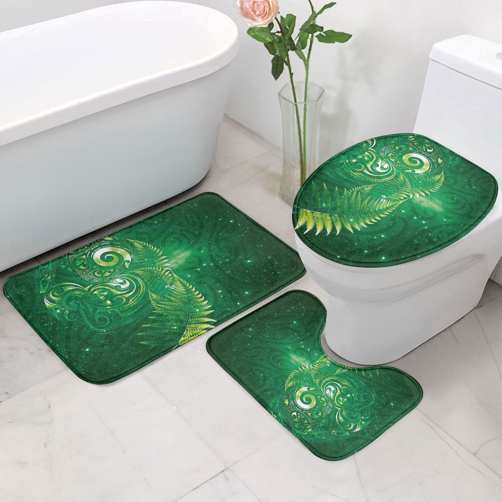 Aotearoa New Zealand New Year Bathroom Set Tribal Koru Tattoo Green Galaxy Maori Silver Fern