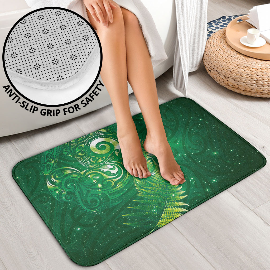 Aotearoa New Zealand New Year Bathroom Set Tribal Koru Tattoo Green Galaxy Maori Silver Fern