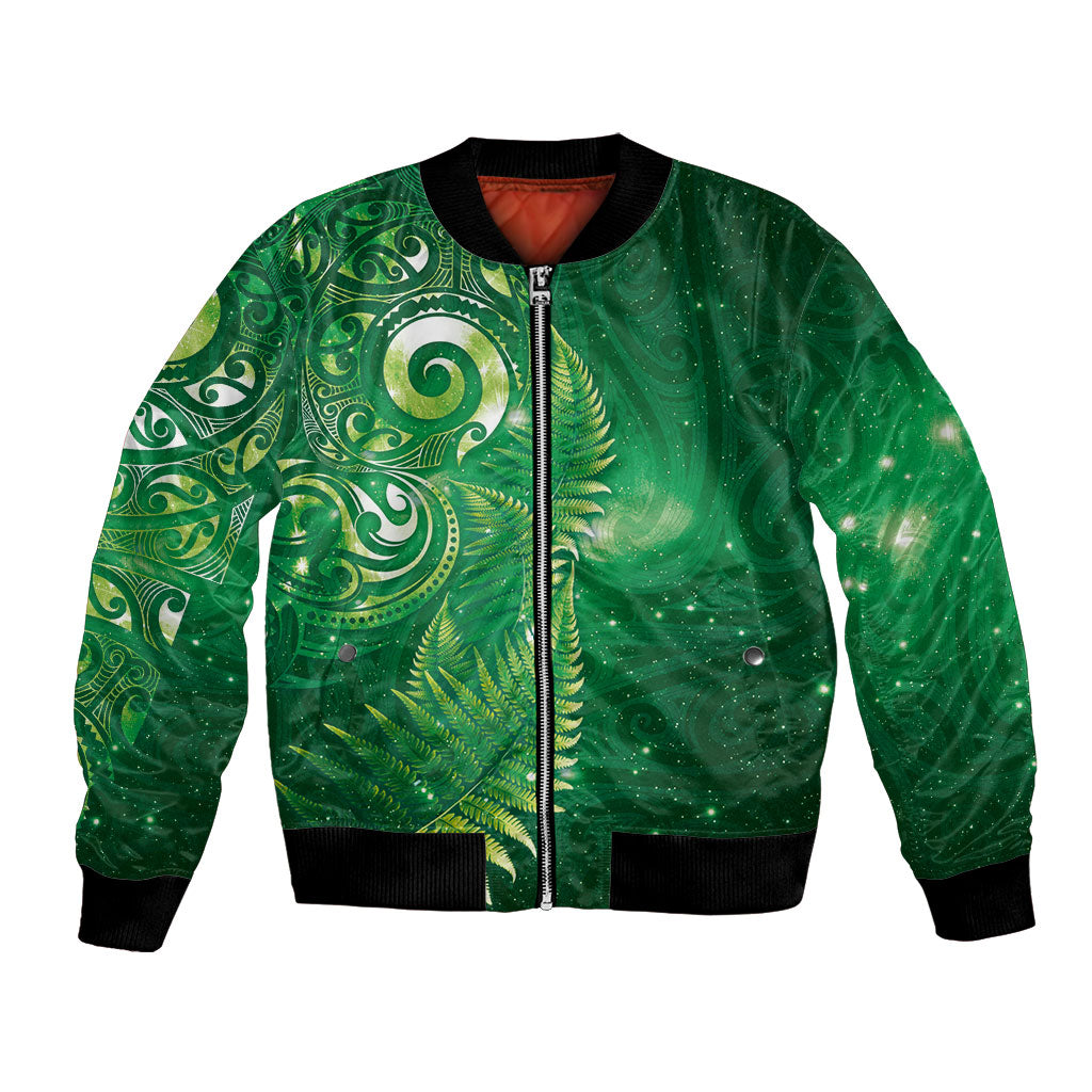 Aotearoa New Zealand New Year Bomber Jacket Tribal Koru Tattoo Green Galaxy Maori Silver Fern LT03 Unisex Green - Polynesian Pride