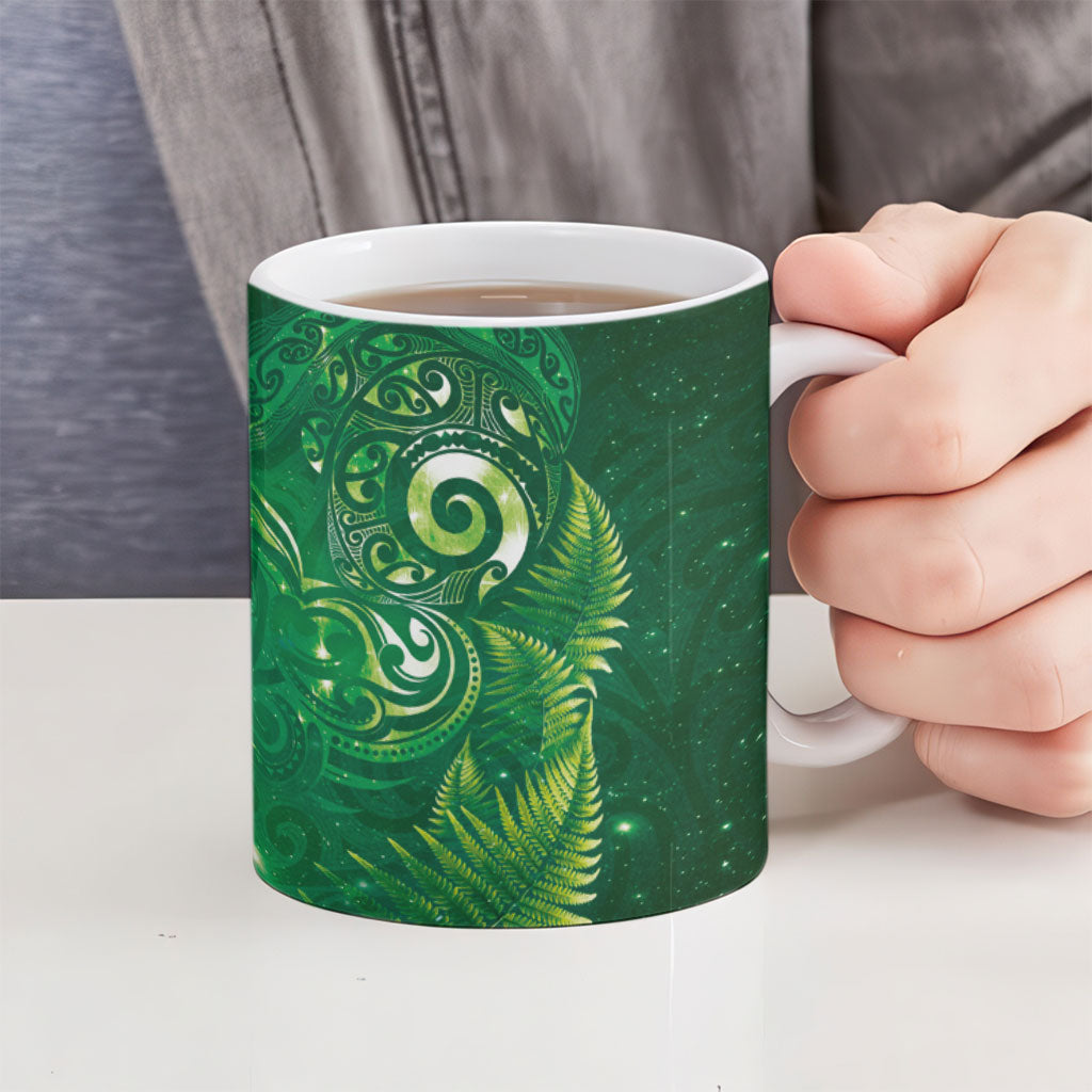 Aotearoa New Zealand New Year Ceramic Mug Tribal Koru Tattoo Green Galaxy Maori Silver Fern LT03 - Polynesian Pride