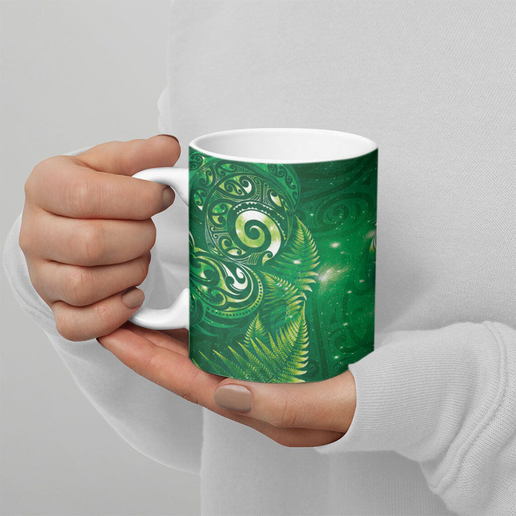 Aotearoa New Zealand New Year Ceramic Mug Tribal Koru Tattoo Green Galaxy Maori Silver Fern LT03 - Polynesian Pride