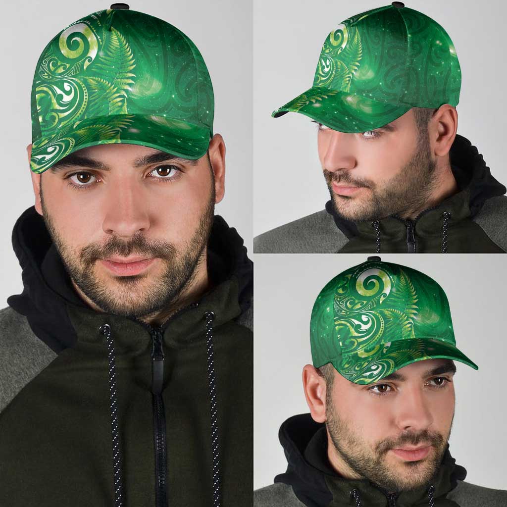 Aotearoa New Zealand New Year Classic Cap Tribal Koru Tattoo Green Galaxy Maori Silver Fern