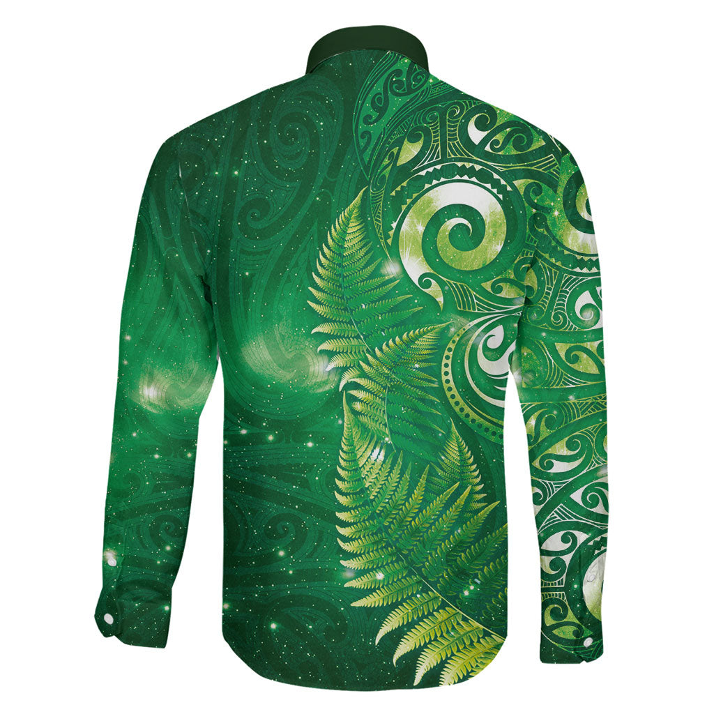 Aotearoa New Zealand New Year Family Matching Puletasi and Hawaiian Shirt Tribal Koru Tattoo Green Galaxy Maori Silver Fern