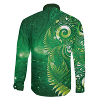 Aotearoa New Zealand New Year Family Matching Puletasi and Hawaiian Shirt Tribal Koru Tattoo Green Galaxy Maori Silver Fern