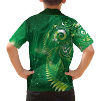 Aotearoa New Zealand New Year Family Matching Summer Maxi Dress and Hawaiian Shirt Tribal Koru Tattoo Green Galaxy Maori Silver Fern