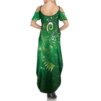 Aotearoa New Zealand New Year Family Matching Summer Maxi Dress and Hawaiian Shirt Tribal Koru Tattoo Green Galaxy Maori Silver Fern
