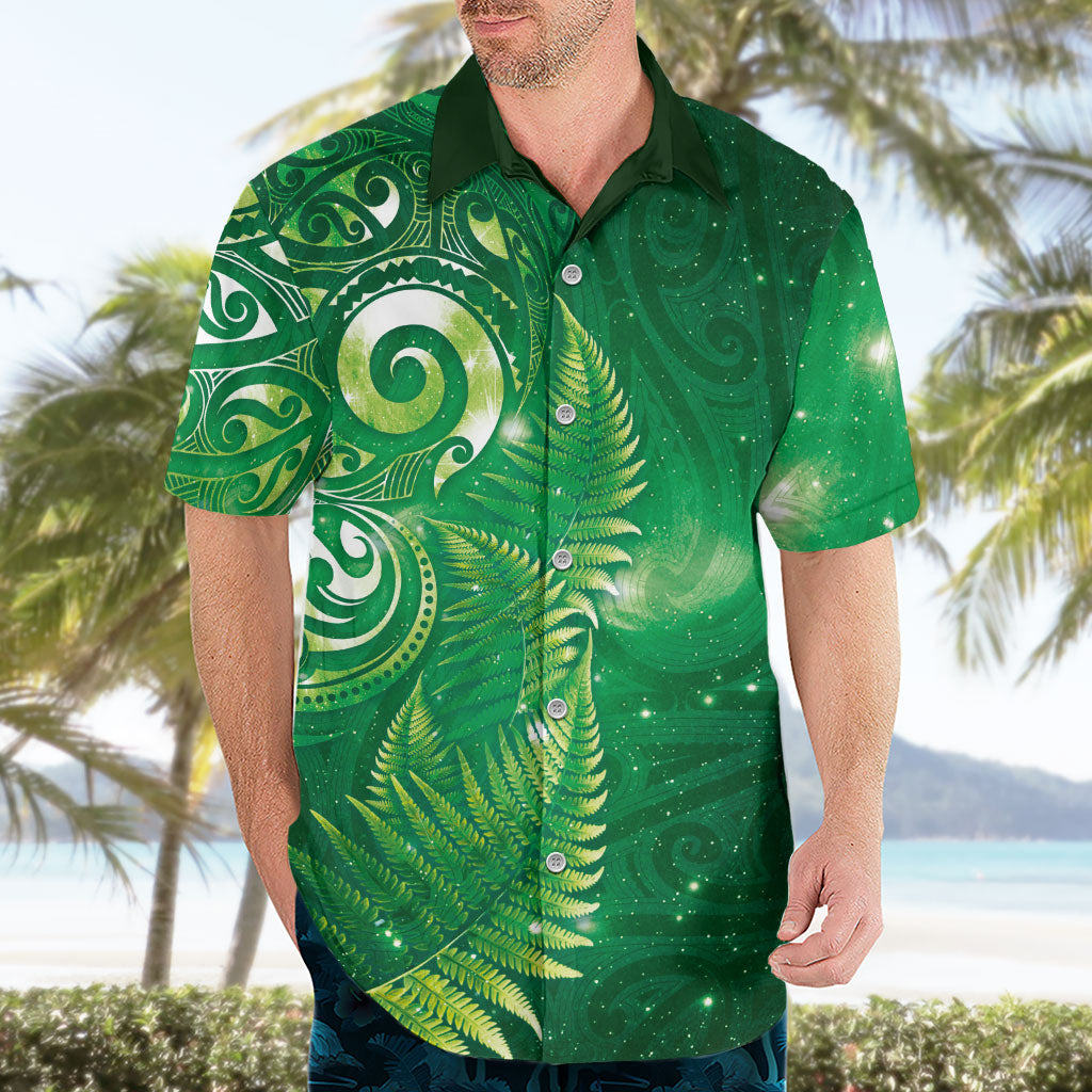 Aotearoa New Zealand New Year Hawaiian Shirt Tribal Koru Tattoo Green Galaxy Maori Silver Fern