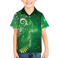 Aotearoa New Zealand New Year Kid Hawaiian Shirt Tribal Koru Tattoo Green Galaxy Maori Silver Fern