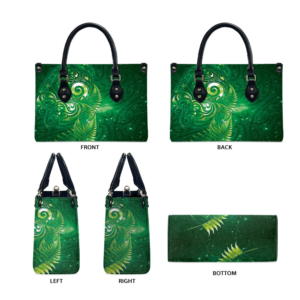 Aotearoa New Zealand New Year Leather Bag Tribal Koru Tattoo Green Galaxy Maori Silver Fern