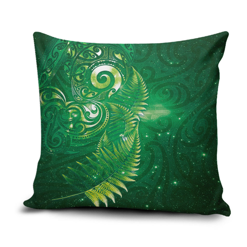 Aotearoa New Zealand New Year Pillow Cover Tribal Koru Tattoo Green Galaxy Maori Silver Fern