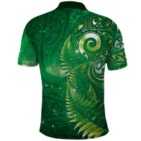 Aotearoa New Zealand New Year Polo Shirt Tribal Koru Tattoo Green Galaxy Maori Silver Fern