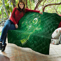 Aotearoa New Zealand New Year Quilt Tribal Koru Tattoo Green Galaxy Maori Silver Fern