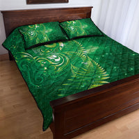 Aotearoa New Zealand New Year Quilt Bed Set Tribal Koru Tattoo Green Galaxy Maori Silver Fern
