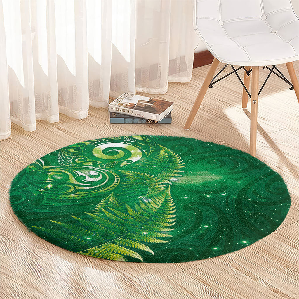 Aotearoa New Zealand New Year Round Carpet Tribal Koru Tattoo Green Galaxy Maori Silver Fern