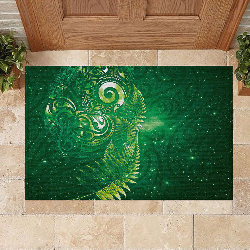 Aotearoa New Zealand New Year Rubber Doormat Tribal Koru Tattoo Green Galaxy Maori Silver Fern LT03 Green - Polynesian Pride
