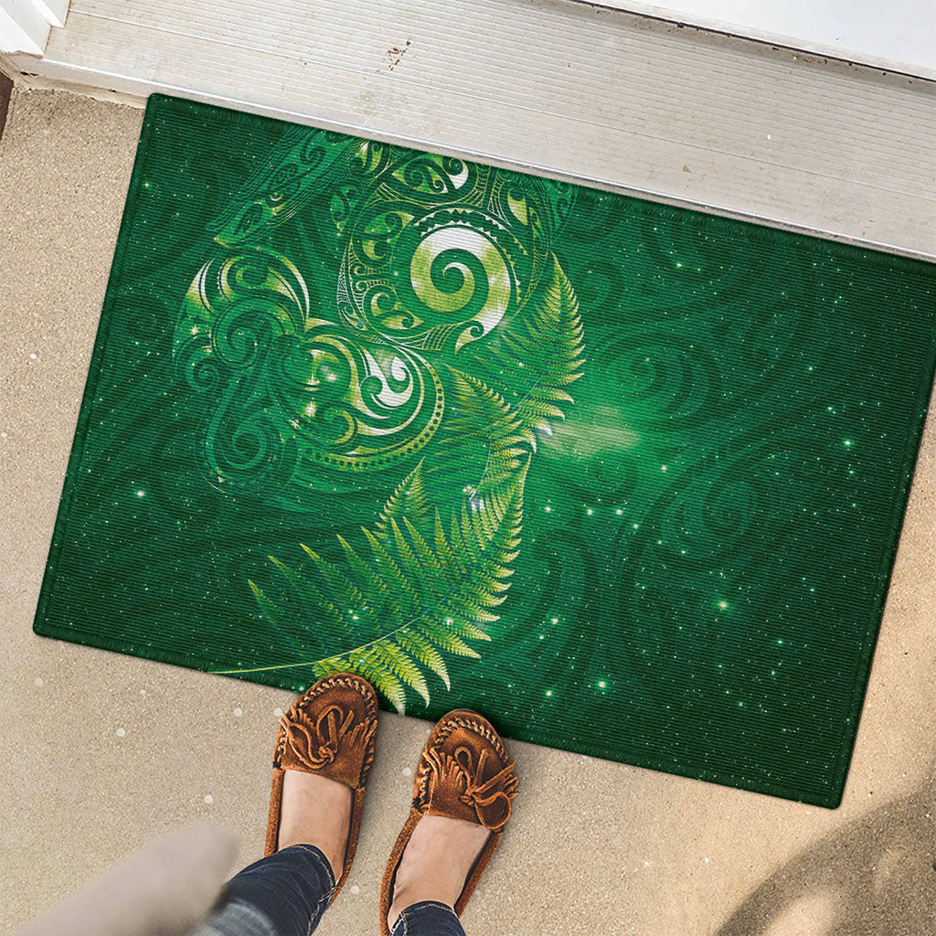Aotearoa New Zealand New Year Rubber Doormat Tribal Koru Tattoo Green Galaxy Maori Silver Fern