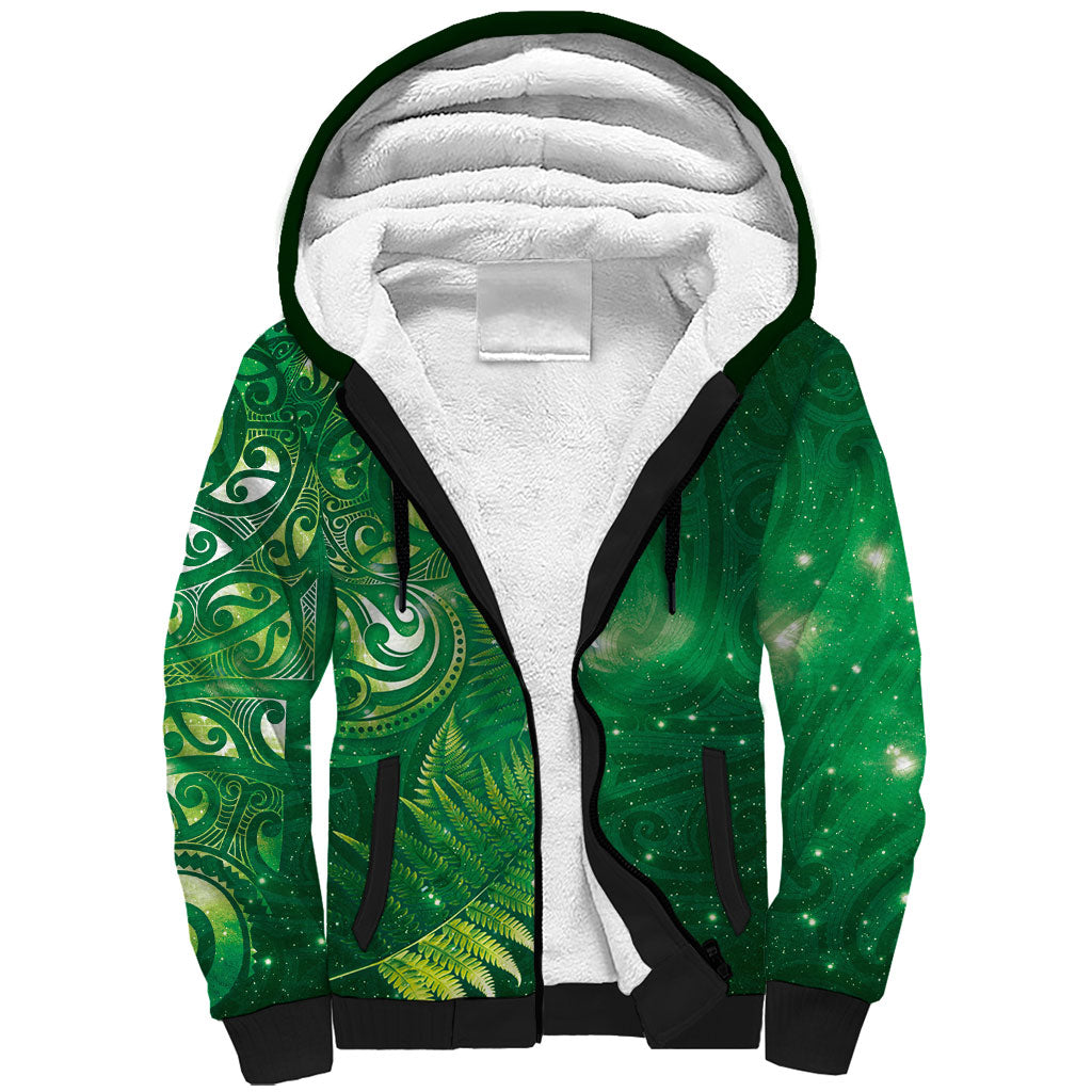 Aotearoa New Zealand New Year Sherpa Hoodie Tribal Koru Tattoo Green Galaxy Maori Silver Fern LT03 Unisex Green - Polynesian Pride