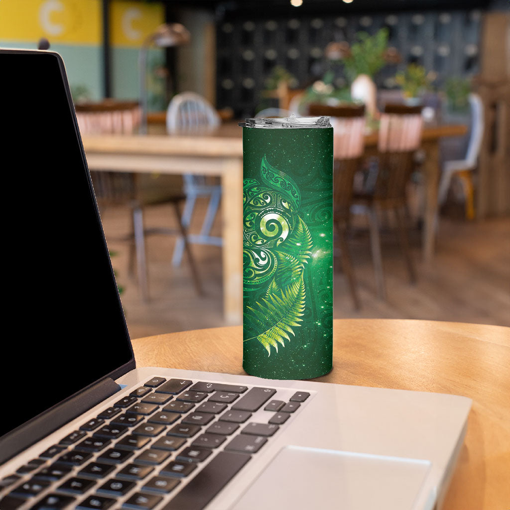 Aotearoa New Zealand New Year Skinny Tumbler Tribal Koru Tattoo Green Galaxy Maori Silver Fern