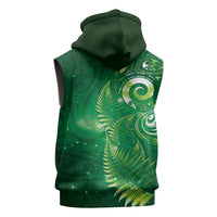 Aotearoa New Zealand New Year Sleeveless Hoodie Tribal Koru Tattoo Green Galaxy Maori Silver Fern