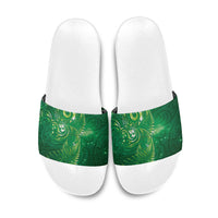 Aotearoa New Zealand New Year Slide Sandals Tribal Koru Tattoo Green Galaxy Maori Silver Fern