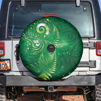 Aotearoa New Zealand New Year Spare Tire Cover Tribal Koru Tattoo Green Galaxy Maori Silver Fern