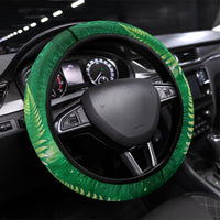 Aotearoa New Zealand New Year Steering Wheel Cover Tribal Koru Tattoo Green Galaxy Maori Silver Fern