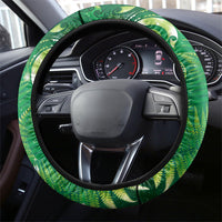 Aotearoa New Zealand New Year Steering Wheel Cover Tribal Koru Tattoo Green Galaxy Maori Silver Fern