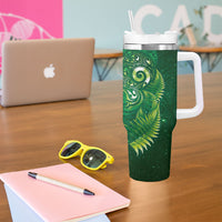 Aotearoa New Zealand New Year Tumbler With Handle Tribal Koru Tattoo Green Galaxy Maori Silver Fern
