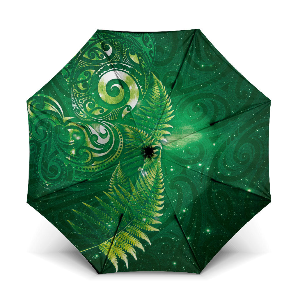Aotearoa New Zealand New Year Umbrella Tribal Koru Tattoo Green Galaxy Maori Silver Fern LT03 One Size Folded 11.42 inch Opened Diameter 37.4 inch Green - Polynesian Pride