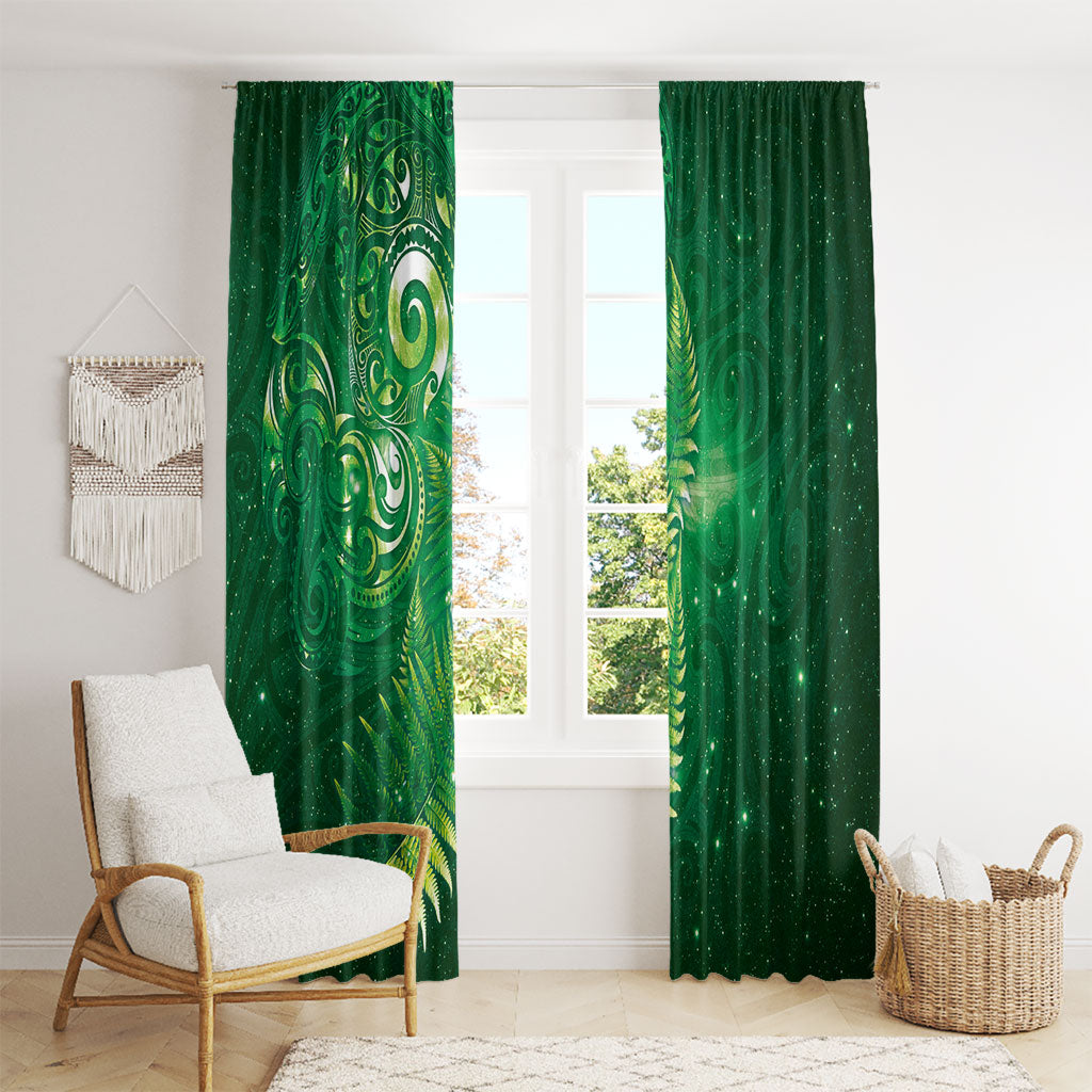 Aotearoa New Zealand New Year Window Curtain Tribal Koru Tattoo Green Galaxy Maori Silver Fern LT03 - Polynesian Pride