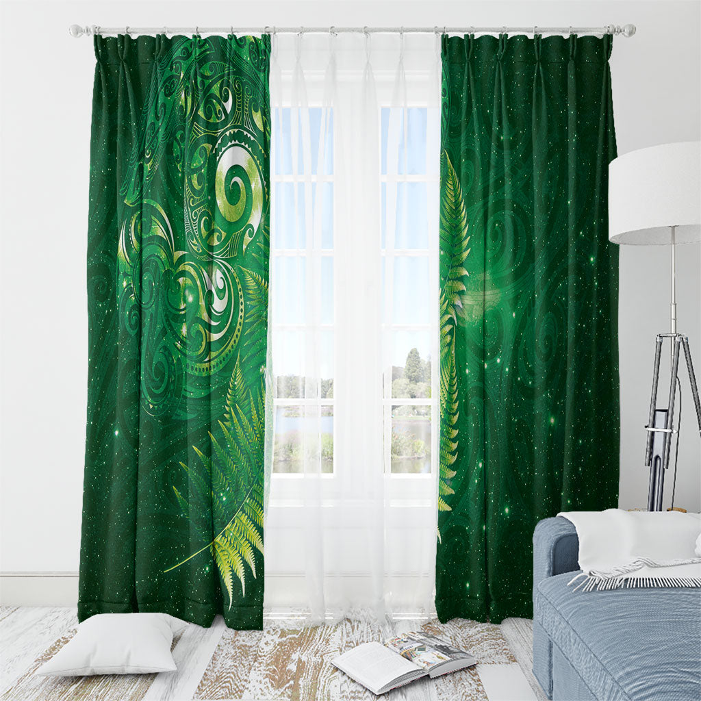Aotearoa New Zealand New Year Window Curtain Tribal Koru Tattoo Green Galaxy Maori Silver Fern LT03 - Polynesian Pride