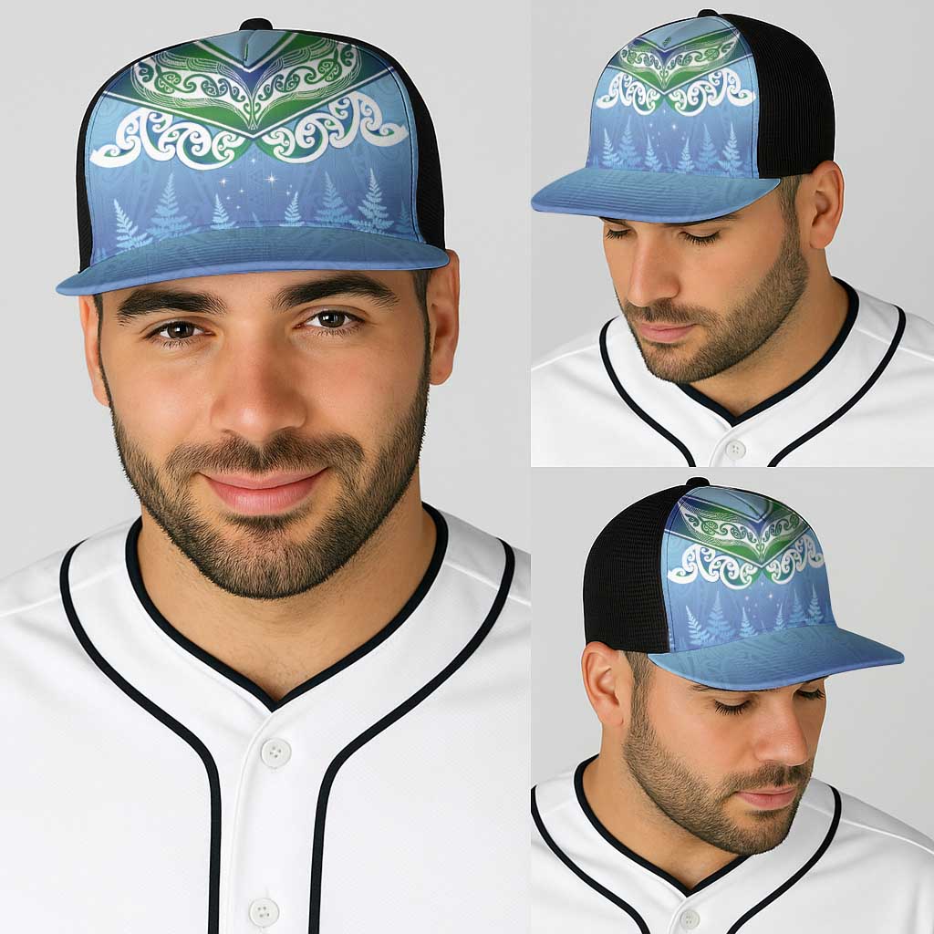 Aotearoa New Zealand New Year Baseball Net Cap Maori Motifs with Silver Fern and Matariki Stars