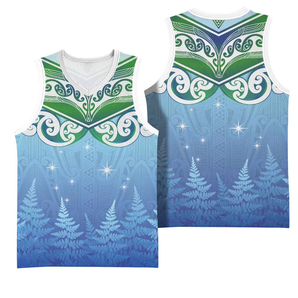 Aotearoa New Zealand New Year Basketball Jersey Maori Motifs with Silver Fern and Matariki Stars