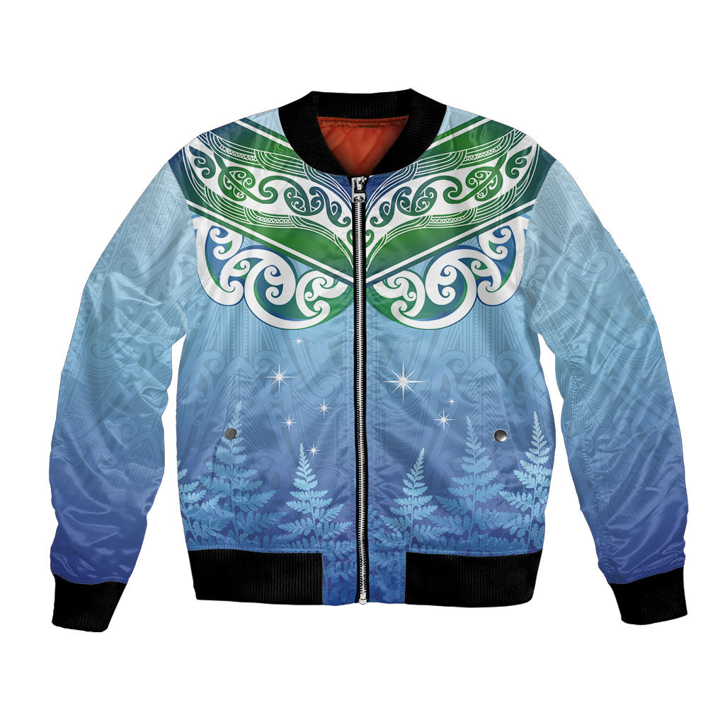 Aotearoa New Zealand New Year Bomber Jacket Maori Motifs with Silver Fern and Matariki Stars LT03 Unisex Multicolor - Polynesian Pride