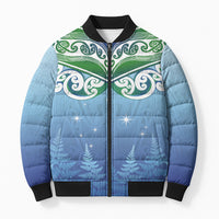 Aotearoa New Zealand New Year Bomber Puffer Jacket Maori Motifs with Silver Fern and Matariki Stars