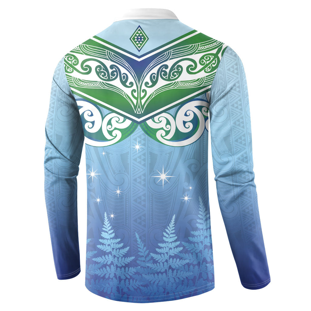 Aotearoa New Zealand New Year Button Sweatshirt Maori Motifs with Silver Fern and Matariki Stars