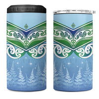 Aotearoa New Zealand New Year 4 in 1 Can Cooler Tumbler Maori Motifs with Silver Fern and Matariki Stars