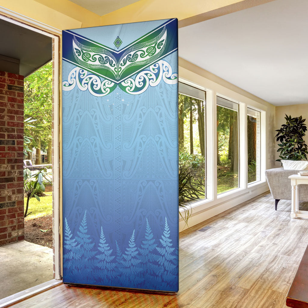 Aotearoa New Zealand New Year Door Cover Maori Motifs with Silver Fern and Matariki Stars