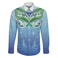Aotearoa New Zealand New Year Family Matching Off The Shoulder Long Sleeve Dress and Hawaiian Shirt Maori Motifs with Silver Fern and Matariki Stars