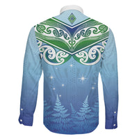 Aotearoa New Zealand New Year Family Matching Off The Shoulder Long Sleeve Dress and Hawaiian Shirt Maori Motifs with Silver Fern and Matariki Stars