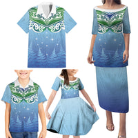 Aotearoa New Zealand New Year Family Matching Puletasi and Hawaiian Shirt Maori Motifs with Silver Fern and Matariki Stars