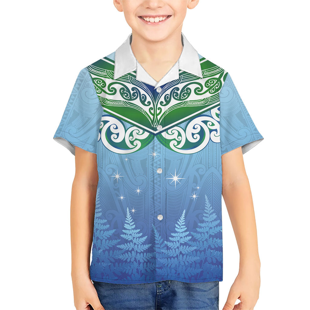 Aotearoa New Zealand New Year Family Matching Puletasi and Hawaiian Shirt Maori Motifs with Silver Fern and Matariki Stars