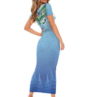 Aotearoa New Zealand New Year Family Matching Short Sleeve Bodycon Dress and Hawaiian Shirt Maori Motifs with Silver Fern and Matariki Stars