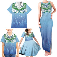 Aotearoa New Zealand New Year Family Matching Tank Maxi Dress and Hawaiian Shirt Maori Motifs with Silver Fern and Matariki Stars