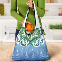 Aotearoa New Zealand New Year Grocery Bag Maori Motifs with Silver Fern and Matariki Stars