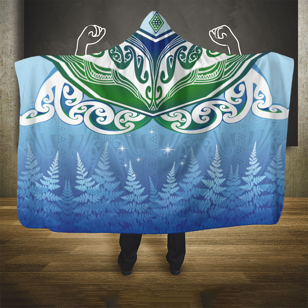 Aotearoa New Zealand New Year Hooded Blanket Maori Motifs with Silver Fern and Matariki Stars
