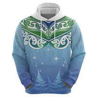 Aotearoa New Zealand New Year Hoodie Maori Motifs with Silver Fern and Matariki Stars